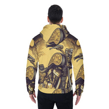 Load image into Gallery viewer, All-Over Print Men&#39;s Sherpa Fleece Zip Up Hoodie, yellow and black, motorcycle print, #25G
