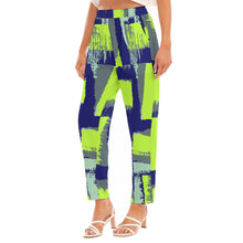 Load image into Gallery viewer, All-Over Print Women&#39;s Loose Straight-leg Pants SS1 green and blue print
