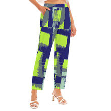 Load image into Gallery viewer, All-Over Print Women&#39;s Loose Straight-leg Pants SS1 green and blue print
