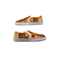 Load image into Gallery viewer, Men&#39;s Slip On Sneakers tan skull/surfboard print
