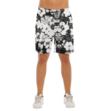 Load image into Gallery viewer, All-Over Print Men&#39;s Beach Shorts With Elastic Waist summer vibes b/w print flowers
