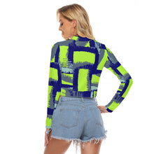 Load image into Gallery viewer, All-Over Print Women&#39;s Hollow Chest Keyhole Tight Crop   Top SS6 green, and blue print
