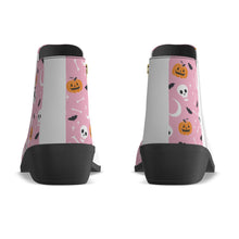 Load image into Gallery viewer, Women&#39;s Fashion Boots 358 pink, and white Halloween print
