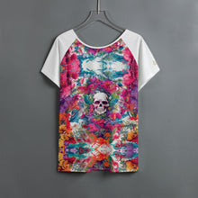 Load image into Gallery viewer, All-Over Print Women&#39;s Round Neck T-shirt With Raglan Sleeve summer vibes skull print
