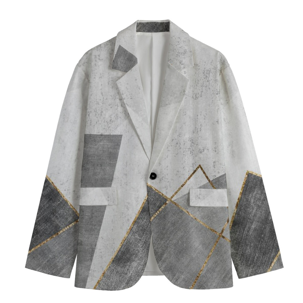 All-Over Print Men's Casual Flat Lapel Collar Blazer | gray  print 52 245GSM Cotton