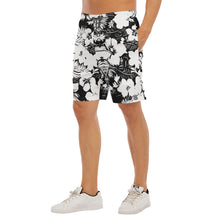 Load image into Gallery viewer, All-Over Print Men&#39;s Beach Shorts With Elastic Waist summer vibes b/w print flowers
