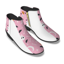 Load image into Gallery viewer, Women&#39;s Fashion Boots 358 pink, and white Halloween print
