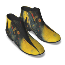 Load image into Gallery viewer, Women&#39;s Fashion Boots  352 yellow, and black abstract print
