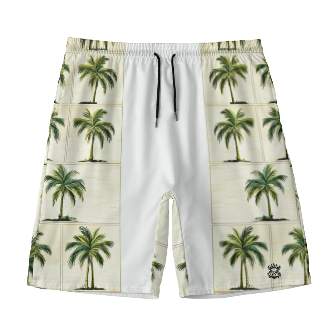 All-Over Print Men‘s Beach Shorts With Lining summer vibes green palm trees print