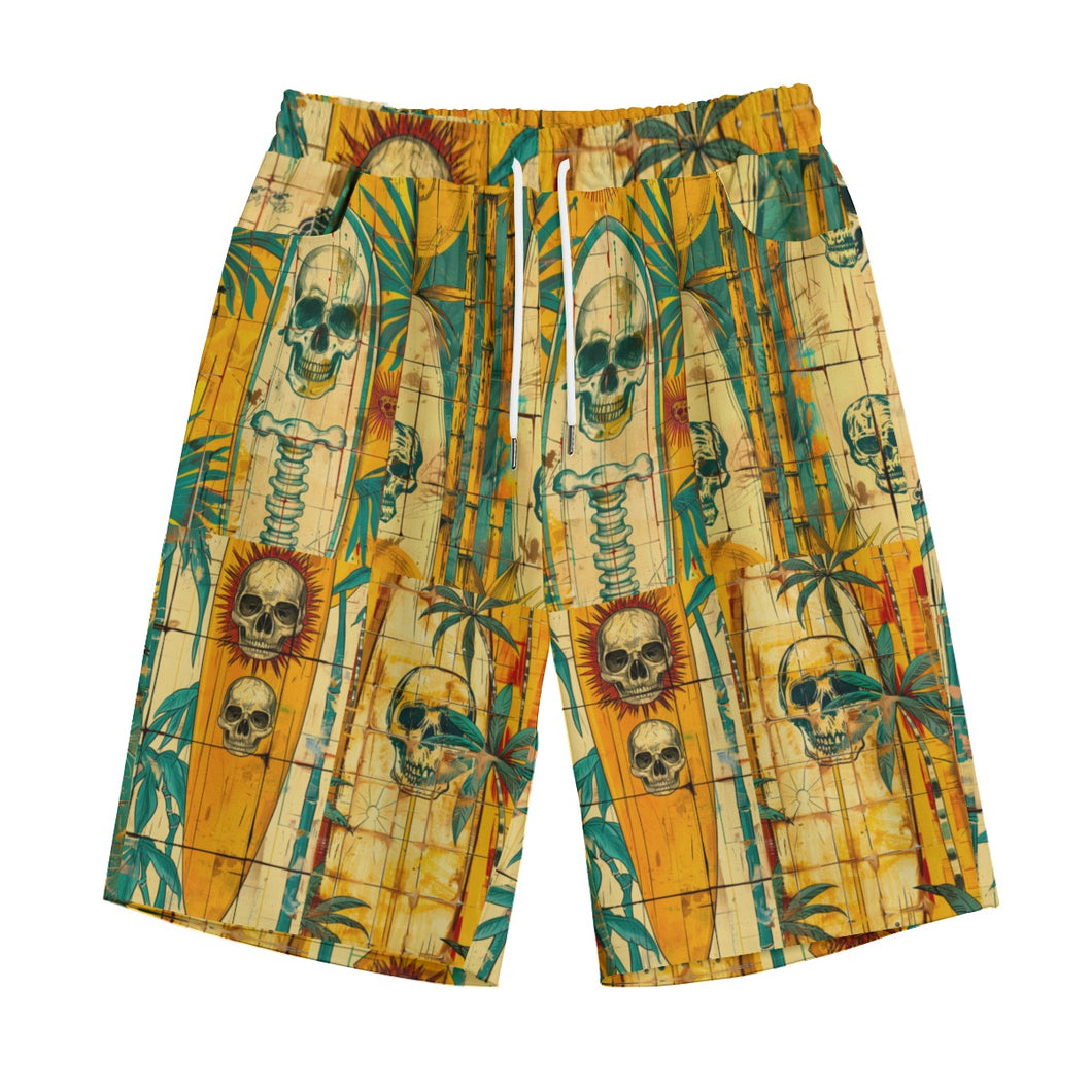 All-Over Print Unisex Straight Casual Short | 245GSM Cotton surfboard/skull print