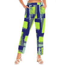 Load image into Gallery viewer, All-Over Print Women&#39;s Loose Straight-leg Pants SS1 green and blue print
