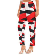 Load image into Gallery viewer, All-Over Print Women&#39;s Loose Straight-leg Pants SS4 red black and white print
