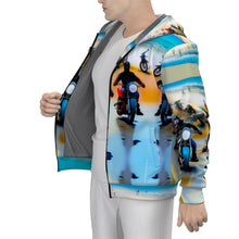 Load image into Gallery viewer, Moto 2 Jaxs All-Over Print Men&#39;s Sherpa Fleece Zip Up Hoodie224 motorcycle print
