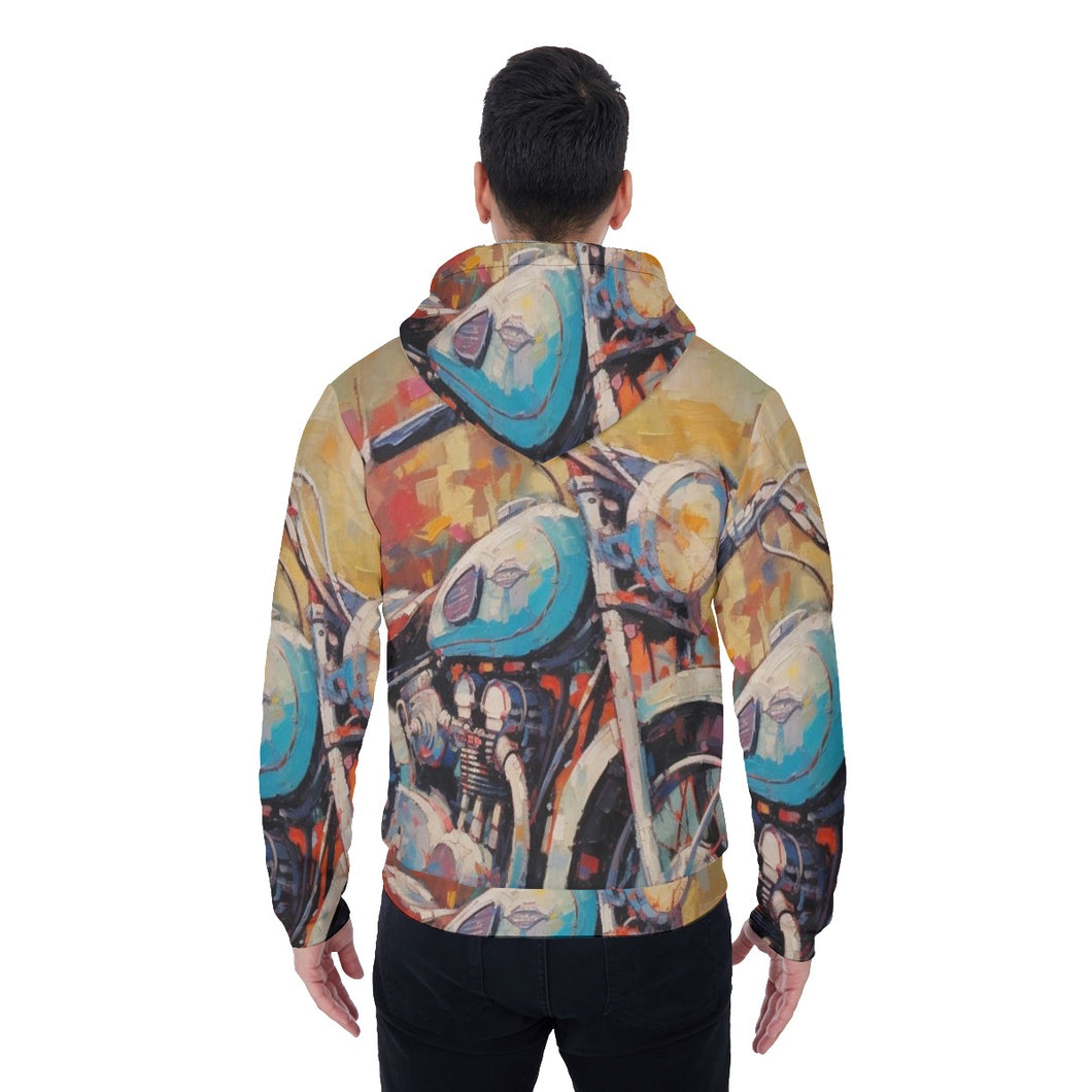 All-Over Print Men's Sherpa Fleece Zip Up Hoodie, abstract, motorcycle print, #25J