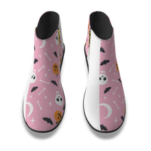 Load image into Gallery viewer, Women&#39;s Fashion Boots 358 pink, and white Halloween print
