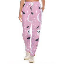 Load image into Gallery viewer, All-Over Print Women&#39;s Casual Pants 248 pink, and white Halloween print
