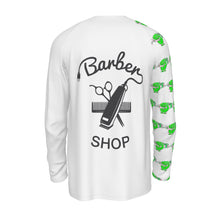 Load image into Gallery viewer, All-Over Print Men&#39;s Raglan Long Sleeve T-shirt  | 190GSM Cotton barber,, print green with clippers
