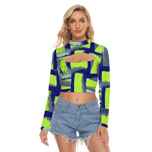 Load image into Gallery viewer, All-Over Print Women&#39;s Hollow Chest Keyhole Tight Crop   Top SS6 green, and blue print
