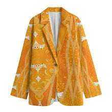 Load image into Gallery viewer, All-Over Print Women&#39;s Leisure Blazer | 245GSM Cotton 337 yellow, abstract pattern
