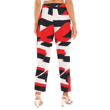 Load image into Gallery viewer, All-Over Print Women&#39;s Loose Straight-leg Pants SS4 red black and white print
