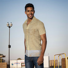 Load image into Gallery viewer, All-Over Print Men&#39;s Shirt J 60 gold and blue print
