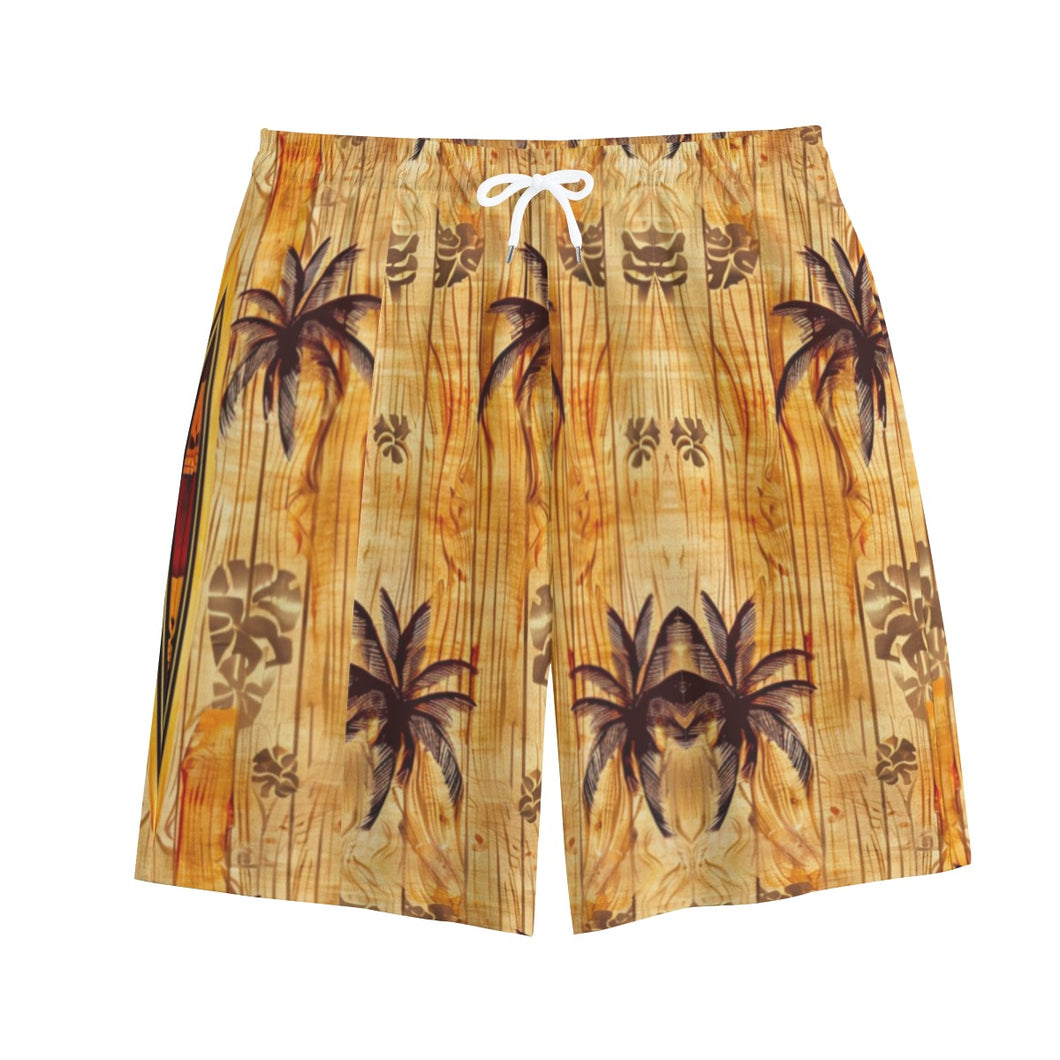 All-Over Print Unisex Short Pants | 310GSM Cotton tan skull/surfboard print