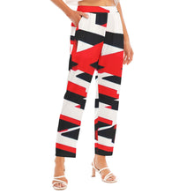 Load image into Gallery viewer, All-Over Print Women&#39;s Loose Straight-leg Pants SS4 red black and white print
