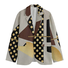 Load image into Gallery viewer, All-Over Print Men&#39;s Casual Flat Lapel Collar Blazer | gold, dots print, 49 245GSM Cotton
