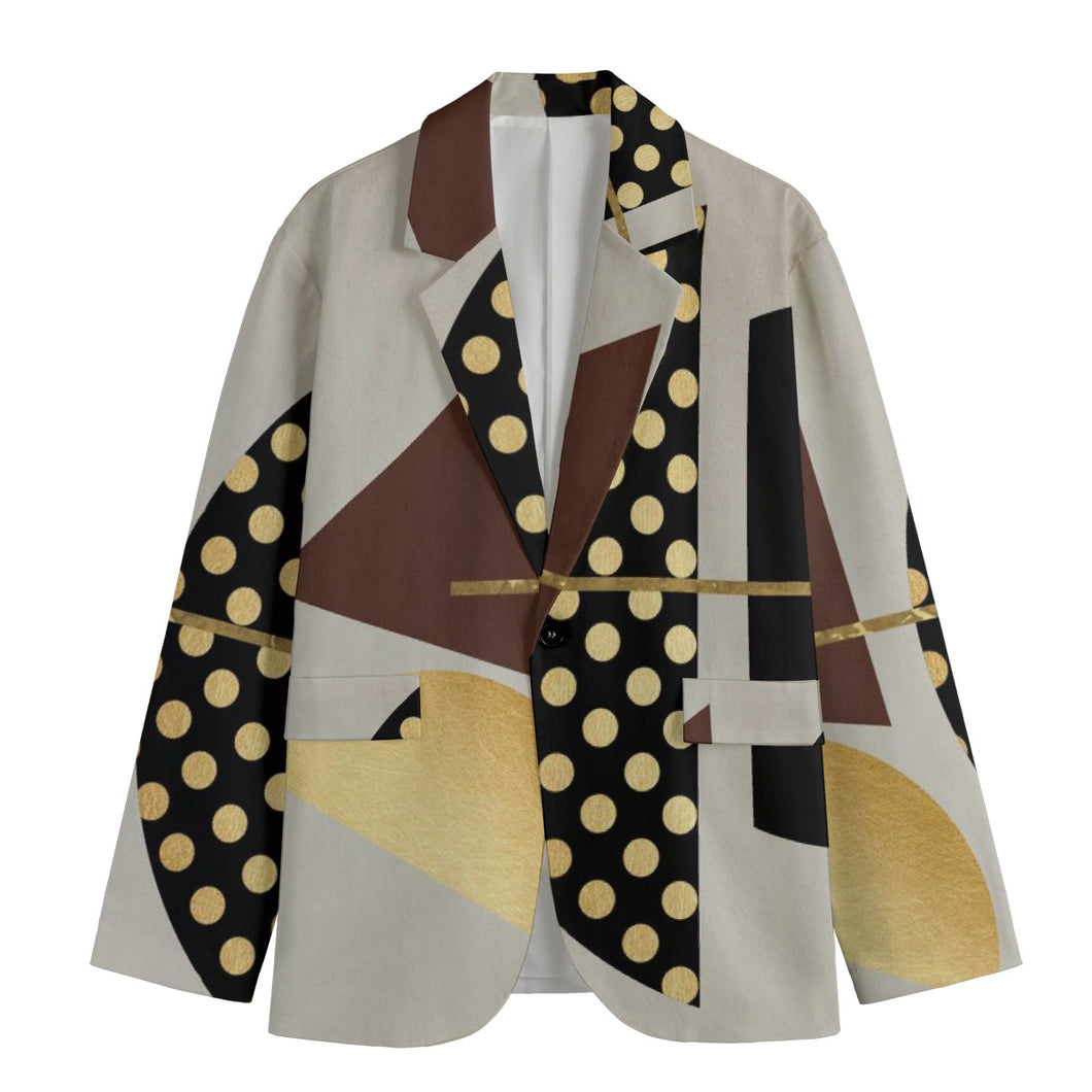 All-Over Print Men's Casual Flat Lapel Collar Blazer | gold, dots print, 49 245GSM Cotton