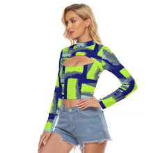 Load image into Gallery viewer, All-Over Print Women&#39;s Hollow Chest Keyhole Tight Crop   Top SS6 green, and blue print
