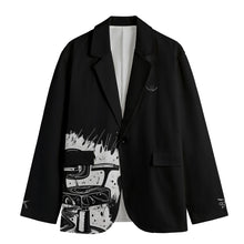 Load image into Gallery viewer, All-Over Print Men&#39;s Casual Flat Lapel Collar Blazer | barber in black, print 54 245GSM Cotton
