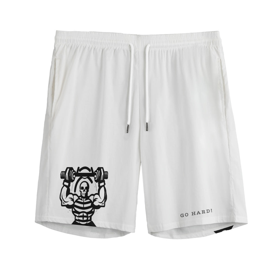 All-Over Print Men's Sports Short | 115GSM Cotton poplin white skull weightlifting theme