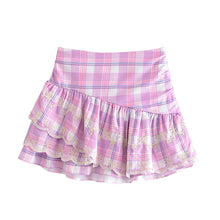 Load image into Gallery viewer, Women Clothing Spring Towel Embroidery Plaid Pleated Lotus Leaf Skirt
