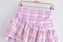 Load image into Gallery viewer, Women Clothing Spring Towel Embroidery Plaid Pleated Lotus Leaf Skirt
