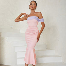 Load image into Gallery viewer, Dress Bandage Dress Simple Sexy Slim Tube Top Color Matching Fishtail Dress for Women
