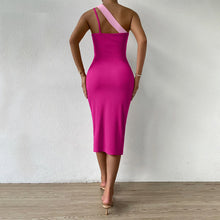 Load image into Gallery viewer, Knitted Color Contrast Patchwork Design Chest Hollow Out Cutout Cinched Sheath Dress
