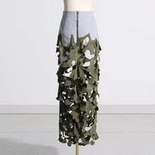 Load image into Gallery viewer, Personalized Trendy Army Green Irregular Asymmetric Hollow Out Cutout Out Stitched Camouflage Design Women Clothing Long Skirt
